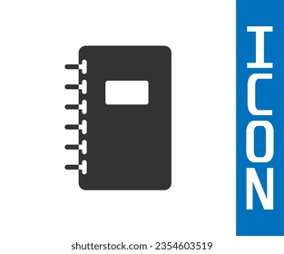Grey Notebook icon isolated on white background. Spiral notepad icon. School notebook. Writing pad. Diary for school.  Vector Illustration