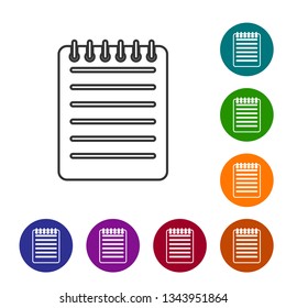 Grey Notebook line icon isolated on white background. Spiral notepad icon. Writing pad. Diary for business. Notebook cover design. Office stationery items. Vector Illustration
