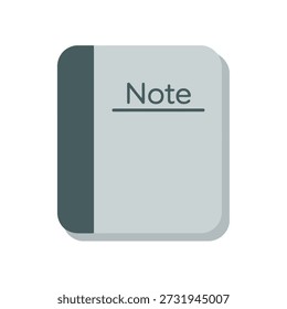 Grey notebook with note on cover simple office stationery icon