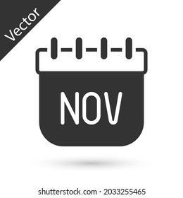 Grey November calendar autumn icon isolated on white background.  Vector