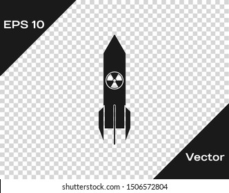 Grey Nuclear rocket icon isolated on transparent background. Rocket bomb flies down.  Vector Illustration