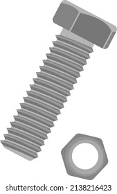 Tornillo de tuerca gris, ilustración, vector sobre un fondo blanco.