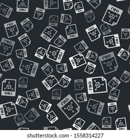 Grey OBJ file document. Download obj button icon isolated seamless pattern on black background. OBJ file symbol.  Vector Illustration