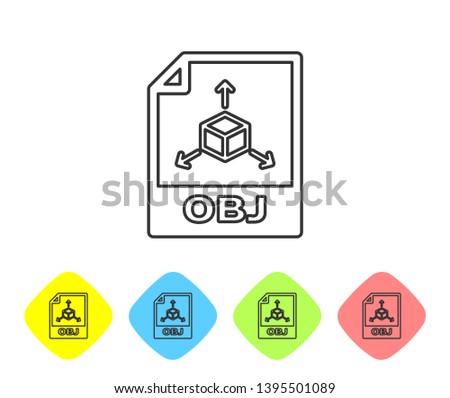 Grey OBJ file document icon. Download obj button line icon isolated on white background. OBJ file symbol. Set icon in color rhombus buttons. Vector Illustration