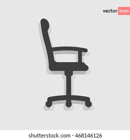 Grey Office Chair Vector Flat Icon Side View. One Of Set Web Icons; 