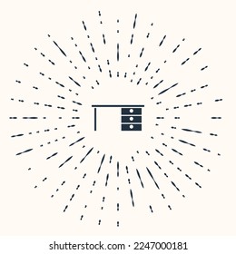 Grey Office desk icon isolated on beige background. Abstract circle random dots. Vector