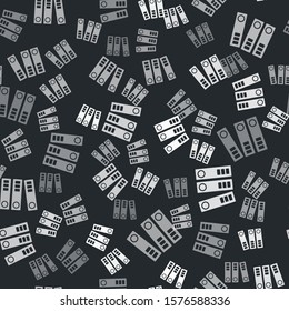 Grey Office folders with papers and documents icon isolated seamless pattern on black background. Office binders. Archives folder sign.  Vector Illustration