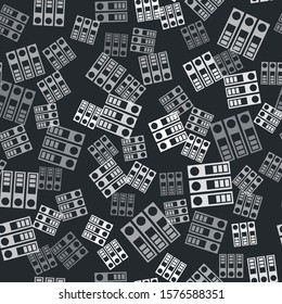 Grey Office folders with papers and documents icon isolated seamless pattern on black background. Office binders. Archives folder sign.  Vector Illustration
