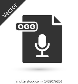 Grey OGG file document. Download ogg button icon isolated on white background. OGG file symbol.  Vector Illustration