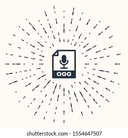 Grey OGG file document. Download ogg button icon isolated on beige background. OGG file symbol. Abstract circle random dots. Vector Illustration