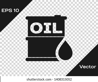 Grey Oil barrel icon isolated on transparent background. Oil drum container. For infographics, fuel, industry, power, ecology. Vector Illustration