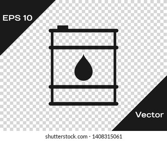 Grey Oil barrel line icon isolated on transparent background. Oil drum container. For infographics, fuel, industry, power, ecology. Vector Illustration