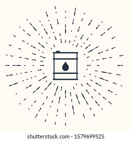 Grey Oil barrel line icon isolated on beige background. Oil drum container. For infographics, fuel, industry, power, ecology. Abstract circle random dots. Vector Illustration
