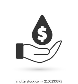 Grey Oil Drop With Dollar Symbol Icon Isolated On White Background. Oil Price. Oil And Petroleum Industry.  Vector