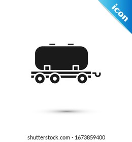 Grey Oil railway cistern icon isolated on white background. Train oil tank on railway car. Rail freight. Oil industry.  Vector Illustration