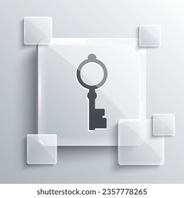 Grey Old key icon isolated on grey background. Square glass panels. Vector Illustration