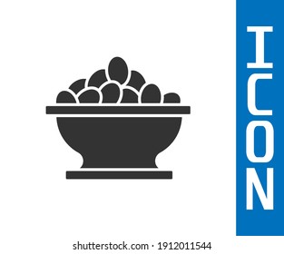Grey Olives in bowl icon isolated on white background.  Vector
