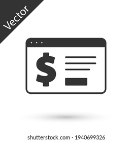 Grey Online banking with dollar icon isolated on white background. Sending money around the world, money transfer, financial transaction. Vector