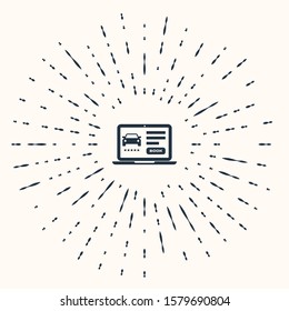 Grey Online car sharing icon isolated on beige background. Online rental car service. Online booking design concept for laptop. Abstract circle random dots. Vector Illustration