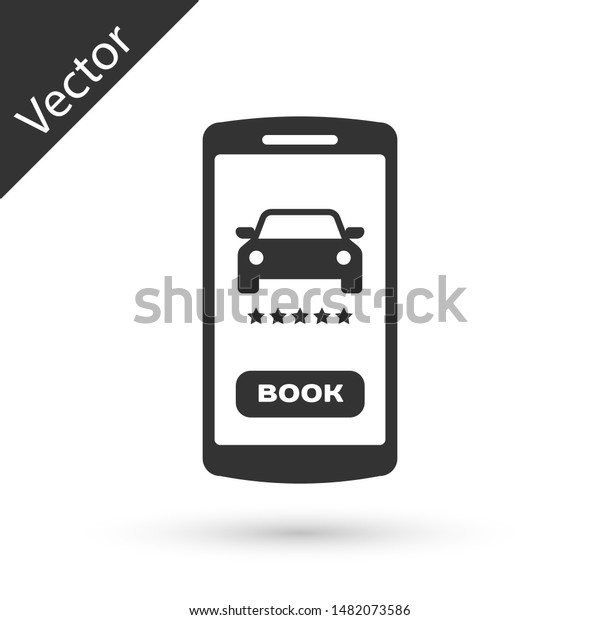 Grey Online car sharing icon isolated\
on white background. Online rental car service. Online booking\
design concept for mobile phone.  Vector\
Illustration