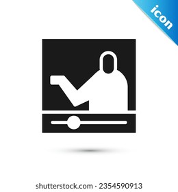Grey Online education and graduation icon isolated on white background. Online teacher on monitor. Webinar and video seminar learning.  Vector Illustration