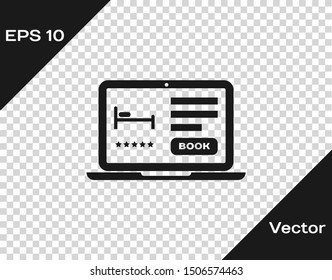 Grey Online hotel booking icon isolated on transparent background. Online booking design concept for laptop.  Vector Illustration