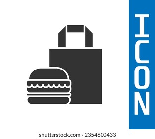 Icono de pedidos y entrega de hamburguesas Gray Online aislado en fondo blanco.  Ilustración vectorial