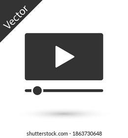 Grey Online play video icon isolated on white background. Film strip with play sign. Vector.