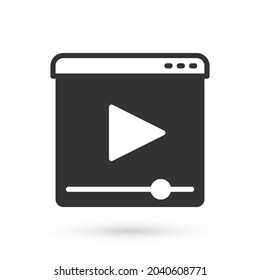 Grey Online play video icon isolated on white background. Film strip with play sign.  Vector