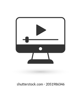 Grey Online play video icon isolated on white background. Film strip with play sign.  Vector
