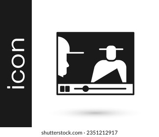 Grey Online play video icon isolated on white background. Film strip with play sign.  Vector Illustration