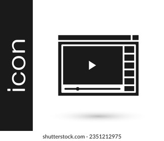 Grey Online play video icon isolated on white background. Film strip with play sign.  Vector Illustration