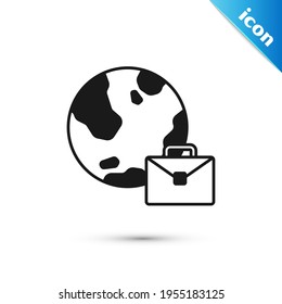 Grey Online working icon isolated on white background. Freelancer man working on laptop at his house. Remote work. Distant job concept.  Vector