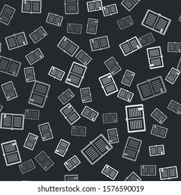 Grey Open book icon isolated seamless pattern on black background.  Vector Illustration