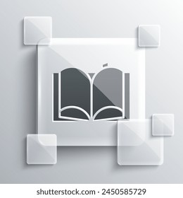 Gris Icono de libro abierto aislado sobre fondo gris. Paneles de vidrio cuadrado. Ilustración vectorial