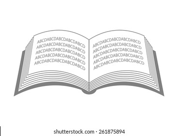 Grey open book  on white background