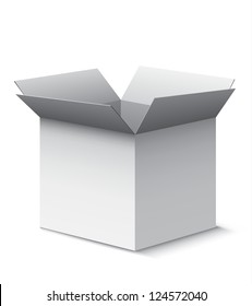 Grey open box with realistic shadows isolated on white. EPS10 vector.