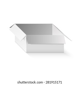 Grey open box with realistic shadows on white background. Vector illustration.