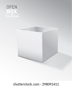 Grey open box with realistic shadows on grey background. Vector illustration. 
