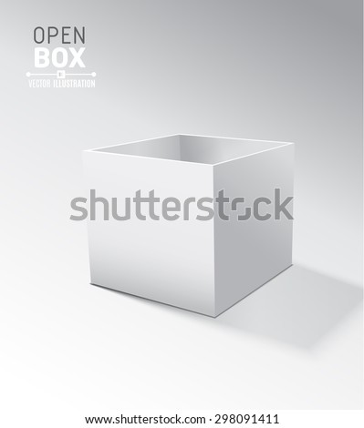 Grey open box with realistic shadows on grey background. Vector illustration. 