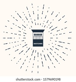 Grey Open matchbox and matches icon isolated on beige background. Abstract circle random dots. Vector Illustration