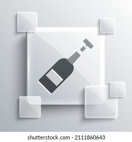 Grey Opened bottle of wine icon isolated on grey background. Square glass panels. Vector Illustration