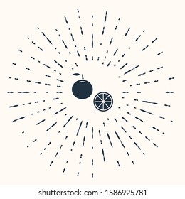Grey Orange fruit icon isolated on beige background. Abstract circle random dots. Vector Illustration