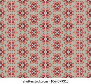Grey orange geometric seamless vector flower pattern