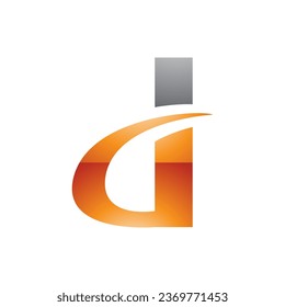 Grey and Orange Glossy Curvy Pointed Letter D Icon on a White Background