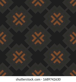 Grey and orange pattern on black background. Seamless design.