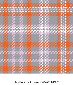 Grey, orange and pink plaid. Seamless vector check pattern suitable for fashion, home decor and stationary.