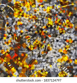 Textura sin costura gris y naranja con círculos pequeños. Resumen de fondo vectorial para página web, fondo de banners, tela, decoración doméstica, envoltura