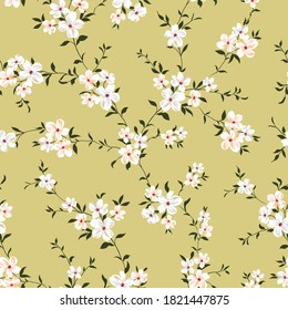 grey and orange small vector flowers with leaves pattern on yellow background