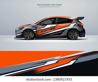 grey and orange Sporty racing car wrap design